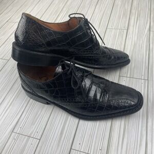 Stacy Adams Men Wingtip Leather Alligator Lizard Print Black Shoes Sz  8